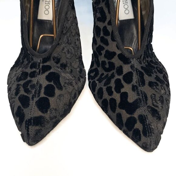 Jimmy Choo Leopard Velvet Lux 100 Vamp Heel Crystal Embellished Strap EU 38.5 - Picture 5 of 12